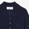 3D-ribbestrikket polo-krage-genser i merinoull