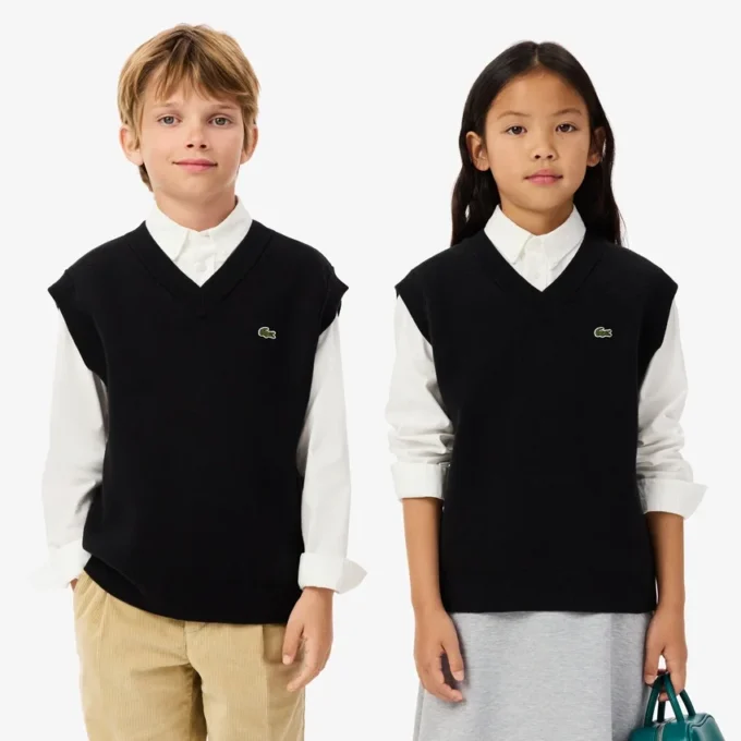 Barnesweatervest i bomull og ull