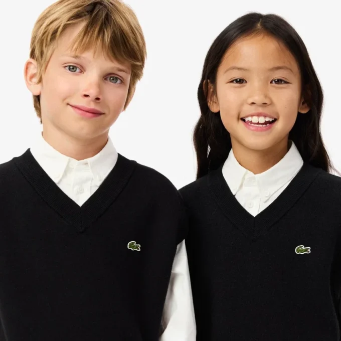Barnesweatervest i bomull og ull