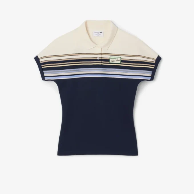 Damemodell, produsert i Frankrike, slim fit, stripet pologenser