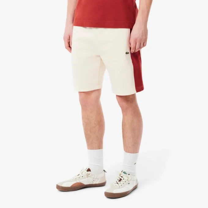 Fargeblokkerte shorts i bomullsfleece for menn