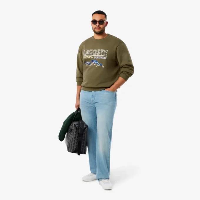 Fleece-sweatshirt med brodert motiv for menn