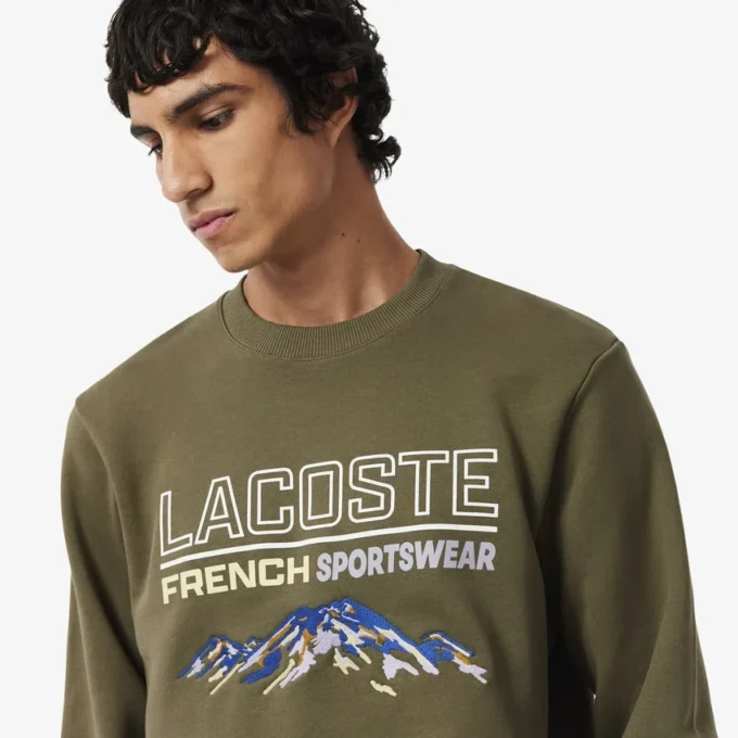 Fleece-sweatshirt med brodert motiv for menn