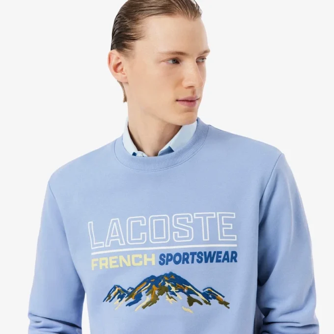 Fleece-sweatshirt med brodert motiv for menn