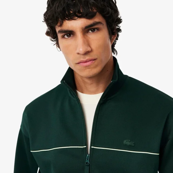 Fleece-sweatshirt med glidelås og sateng-effekt for menn
