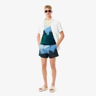 Herre-badeshorts med kort landskapsmønster