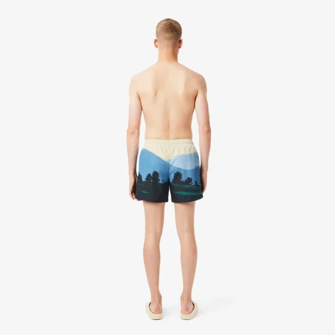 Herre-badeshorts med kort landskapsmønster