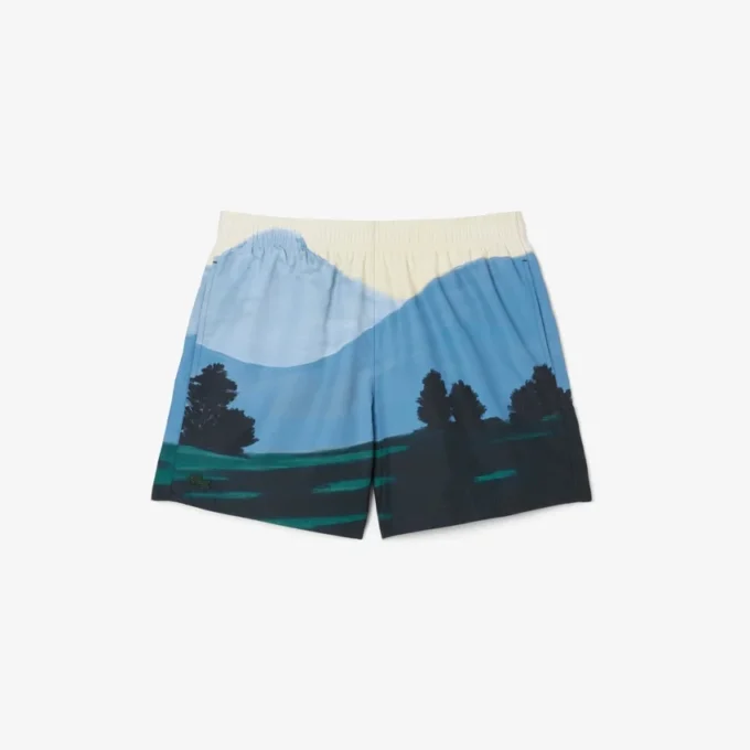 Herre-badeshorts med kort landskapsmønster