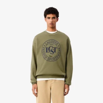 Herre-fleece-Sweatshirt med løs passform og trykk