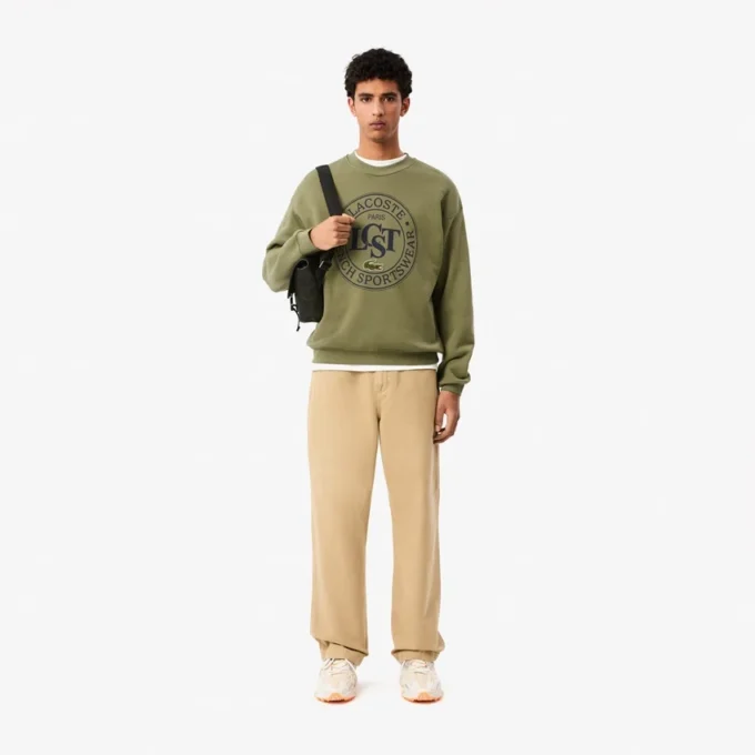 Herre-fleece-Sweatshirt med løs passform og trykk