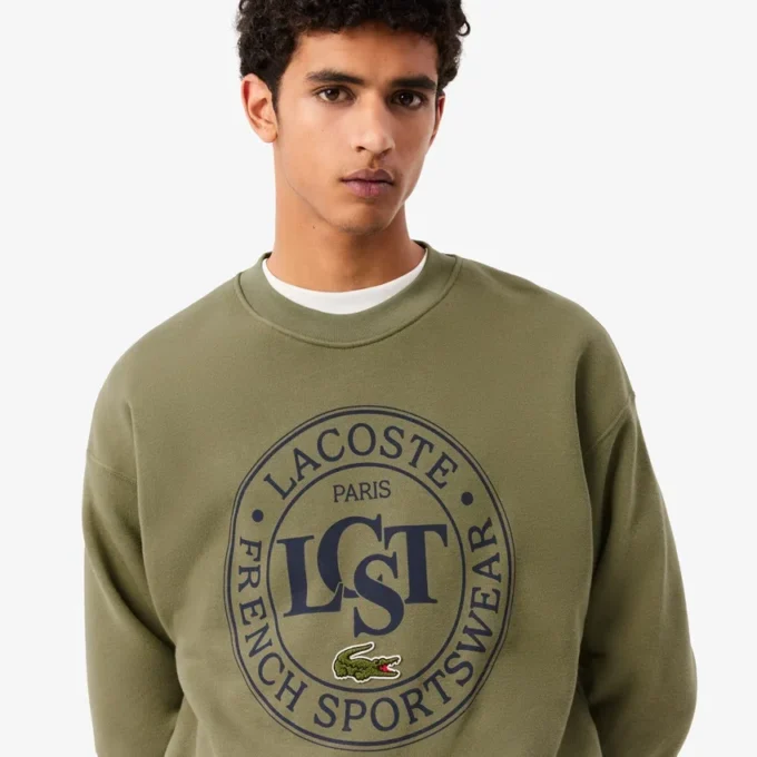 Herre-fleece-Sweatshirt med løs passform og trykk
