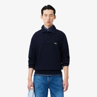 Herre-sweatshirt i ribbet bomull med polokrage