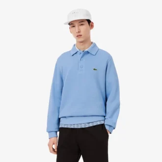 Herre-sweatshirt i ribbet bomull med polokrage