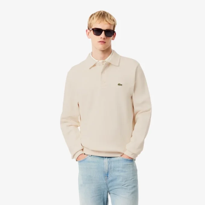 Herre-sweatshirt i ribbet bomull med polokrage