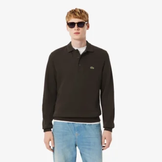 Herre-sweatshirt i ribbet bomull med polokrage