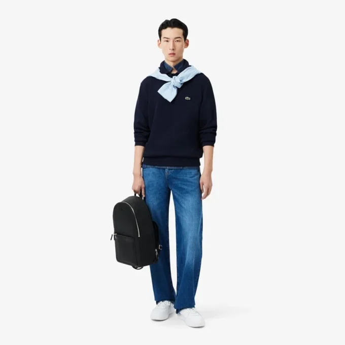 Herre-sweatshirt i ribbet bomull med polokrage