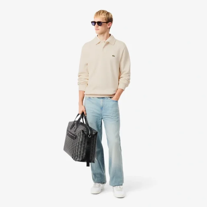 Herre-sweatshirt i ribbet bomull med polokrage