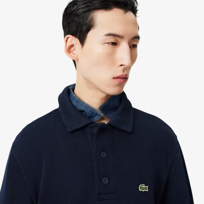 Herre-sweatshirt i ribbet bomull med polokrage
