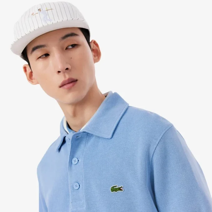 Herre-sweatshirt i ribbet bomull med polokrage