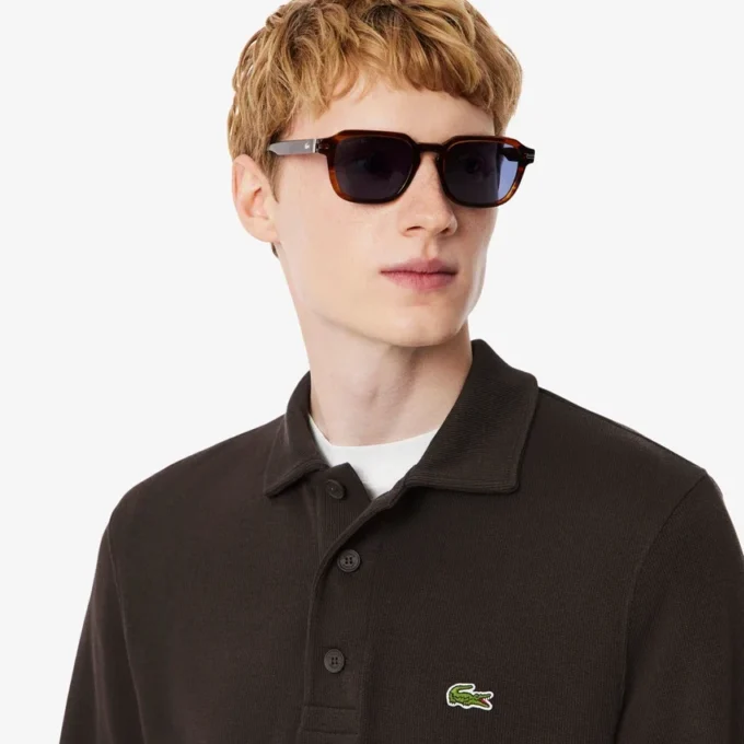 Herre-sweatshirt i ribbet bomull med polokrage