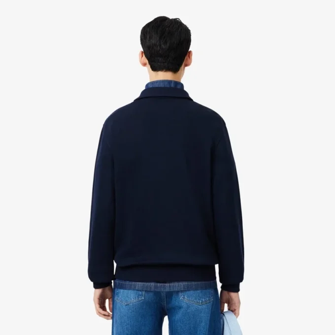 Herre-sweatshirt i ribbet bomull med polokrage