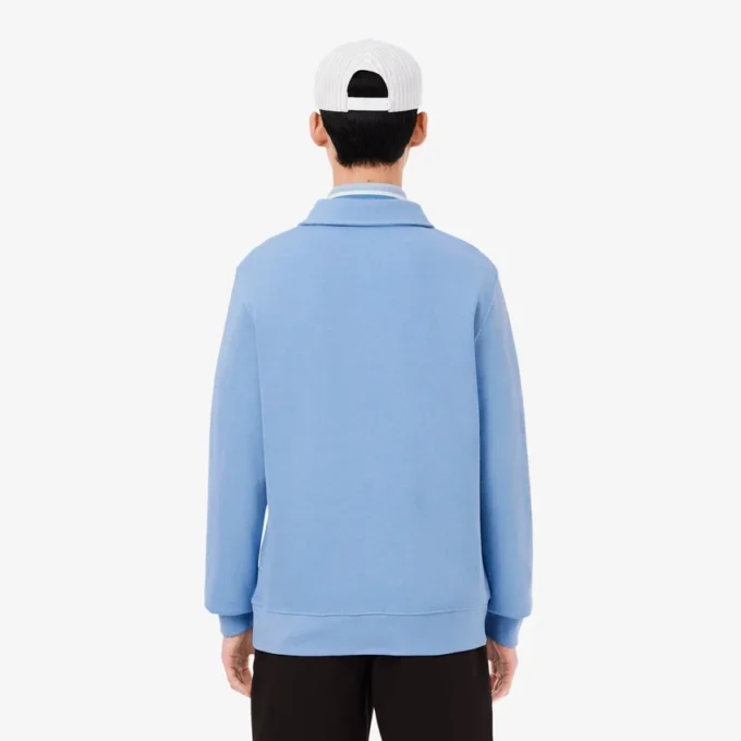 Herre-sweatshirt i ribbet bomull med polokrage