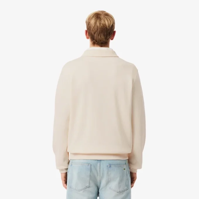 Herre-sweatshirt i ribbet bomull med polokrage