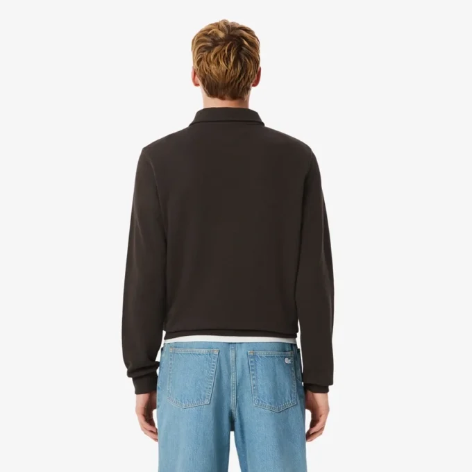 Herre-sweatshirt i ribbet bomull med polokrage