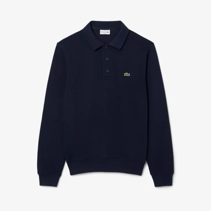 Herre-sweatshirt i ribbet bomull med polokrage