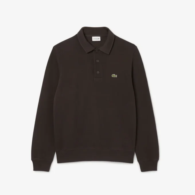 Herre-sweatshirt i ribbet bomull med polokrage