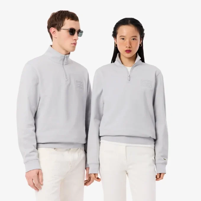 Høyhalset sweatshirt med glidelås og preget mønster