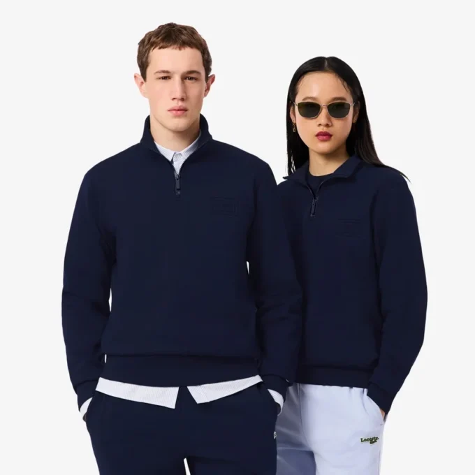 Høyhalset sweatshirt med glidelås og preget mønster
