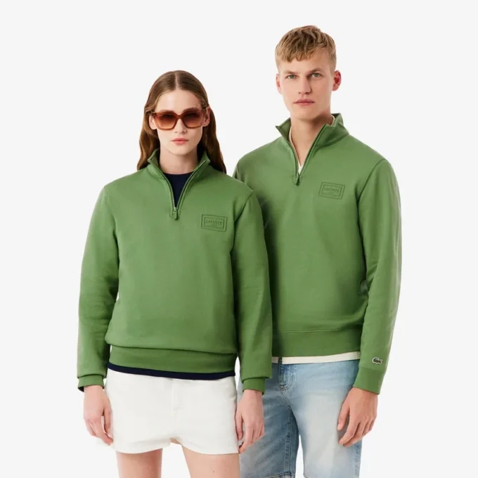 Høyhalset sweatshirt med glidelås og preget mønster