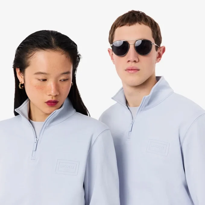 Høyhalset sweatshirt med glidelås og preget mønster