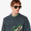 Intarsia-strikket krokodille-genser for menn