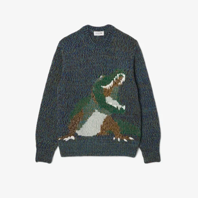 Intarsia-strikket krokodille-genser for menn