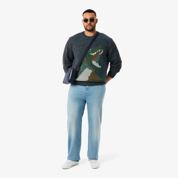 Intarsia-strikket krokodille-genser for menn