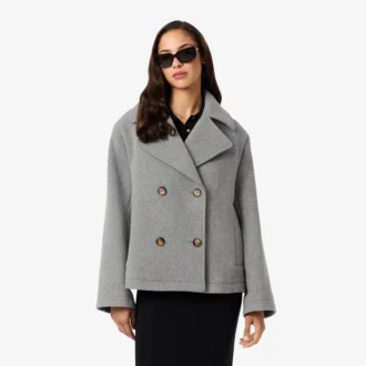 Kort oversized peacoat i ullblanding for kvinner