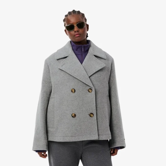 Kort oversized peacoat i ullblanding for kvinner