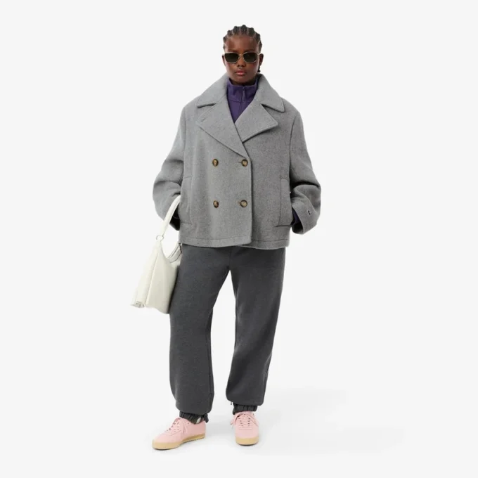 Kort oversized peacoat i ullblanding for kvinner