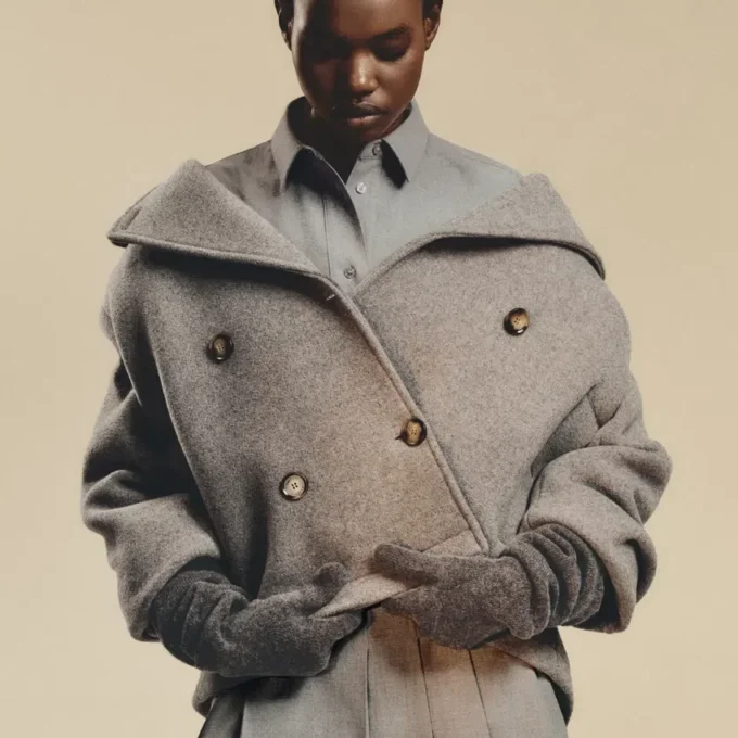 Kort oversized peacoat i ullblanding for kvinner