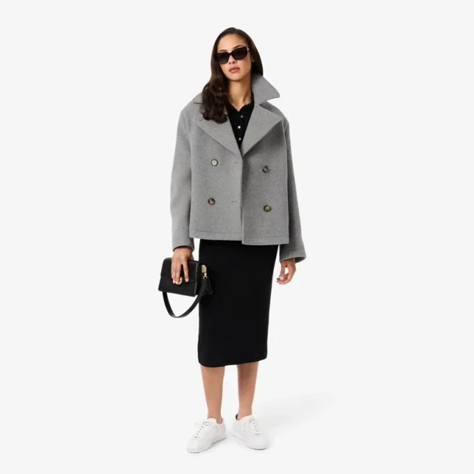 Kort oversized peacoat i ullblanding for kvinner