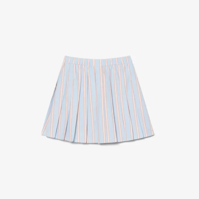 Kort stripet plissert skjørt i poplin
