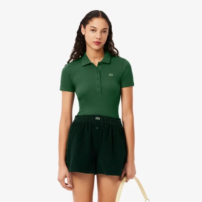 L.12.D ribbet bomullspolo i slim fit for kvinner