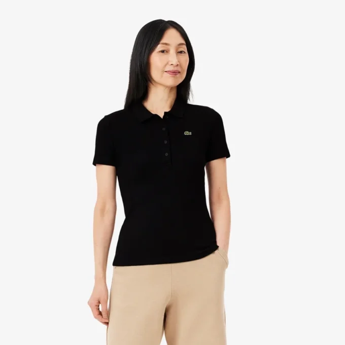 L.12.D ribbet bomullspolo i slim fit for kvinner
