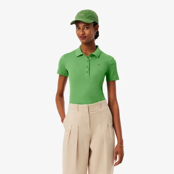L.12.D ribbet bomullspolo i slim fit for kvinner