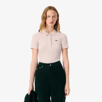 L.12.D ribbet bomullspolo i slim fit for kvinner