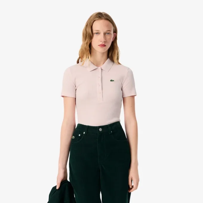 L.12.D ribbet bomullspolo i slim fit for kvinner