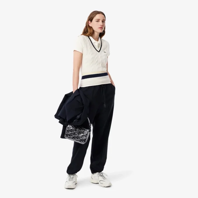 L.12.D ribbet bomullspolo i slim fit for kvinner