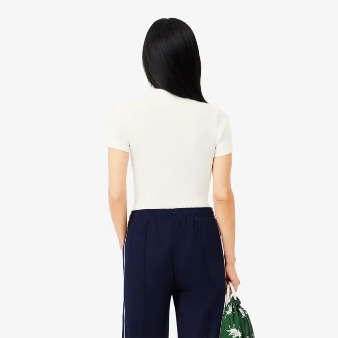 L.12.D ribbet bomullspolo i slim fit for kvinner